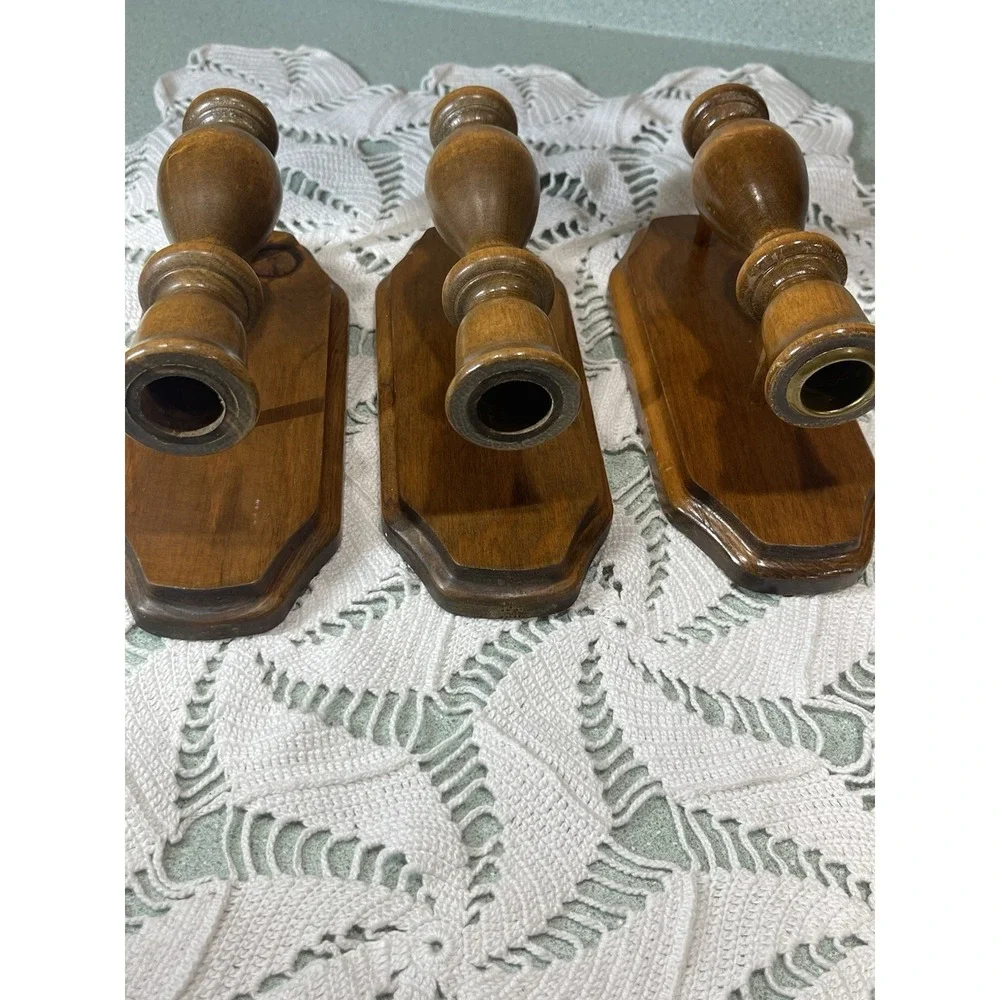 Vintage 70s Colonial Wood Wall Sconce Candle Holders Wooden Rustic Decor 3